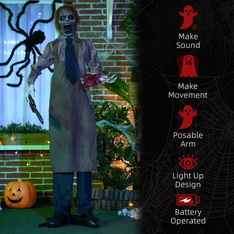 5.5ft Life-Size Chainsaw Killer Halloween Animatronic with Light-Up Eyes & Sound Activation – Scary Indoor Party Decoration