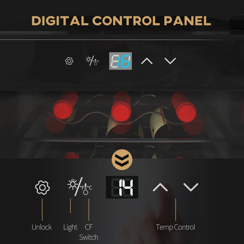 18-Bottle Black Wine Fridge with LED Lights - Compact Narrow Design for Optimal Wine Storage