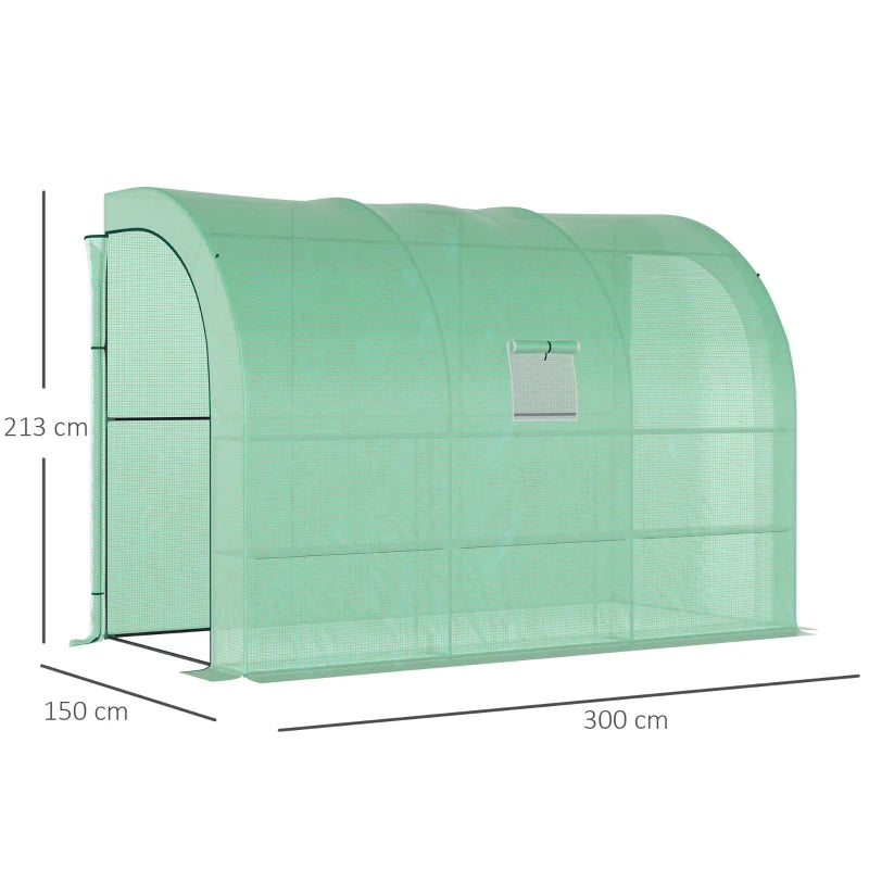 Green Walk-In Greenhouse with Windows and Zippered Doors, 2 Tiers 6 Shelves 300x150x213cm