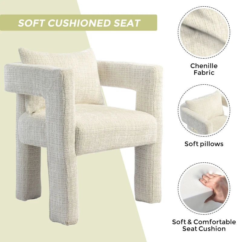 Set of 2 Modern Accent Chairs with Hollow Armrests, Cushions and Pillows for Stylish Living Room, Beige
