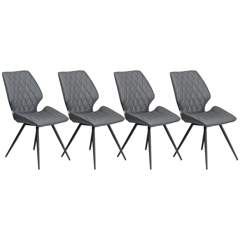 Set of 4 Grey PU Leather Dining Chairs with Metal Legs - Stylish Kitchen Seating for Modern Homes