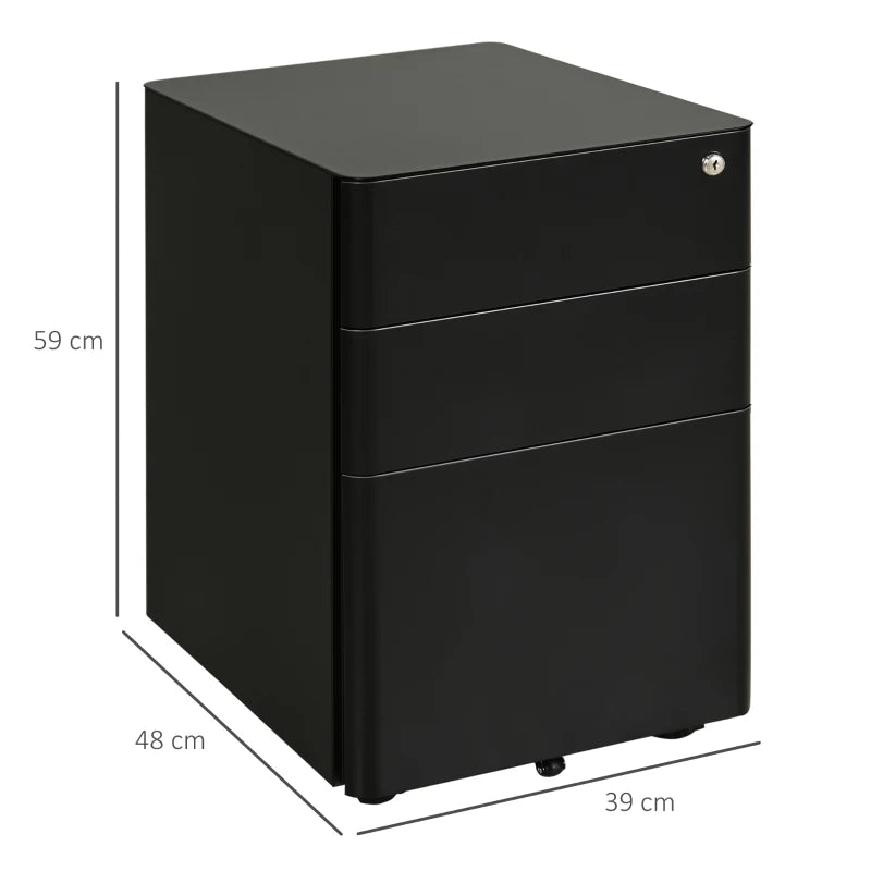 Vinsetto Lockable Rolling Filing Cabinet - 3 Drawer Steel Office Storage Unit for A4, Letter & Legal Files