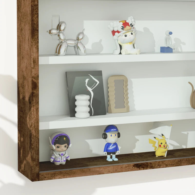 Rustic 5-Tier Wall Display Shelf Unit with 4 Adjustable Glass Doors - 60x80cm Home Office Ornaments Storage