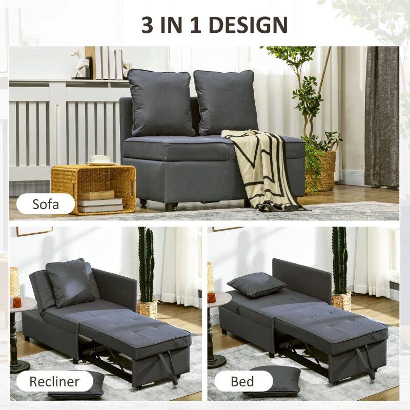 Multi-Functional Grey Sofa Bed with Thick Padding and Magazine Pocket for Living Room Use