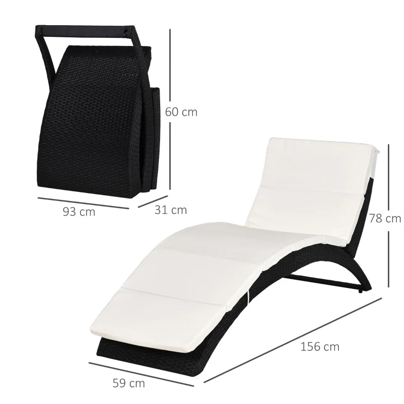 Black Foldable Rattan Sun Lounger with Cushion