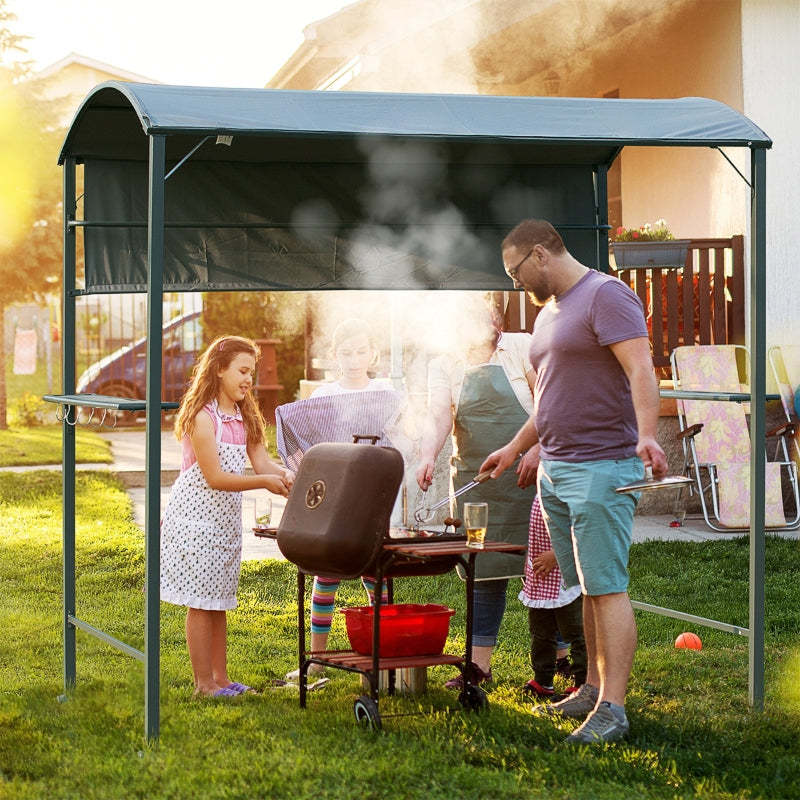 2.2m x 1.4m Black BBQ Grill Gazebo with Shelves and Hooks