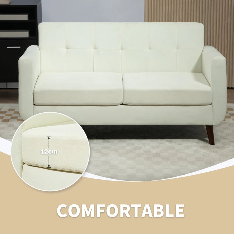 Cream Two-Seater Linen-Look Sofa for Stylish Living Room Seating