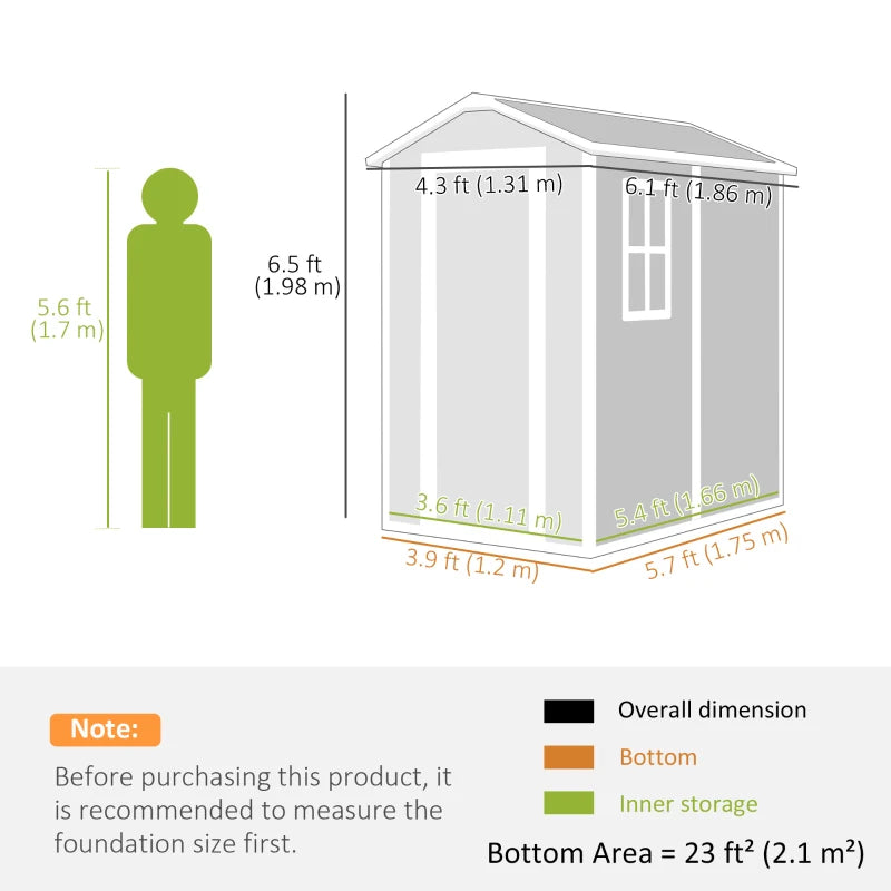 4 x 6ft Grey Plastic Garden Shed - Lockable Tool Storage with Floor, Window & Vents, Zero Maintenance Resin Outdoor Shed