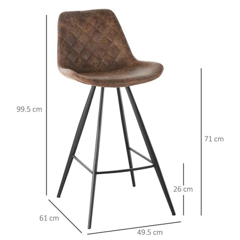 Set of 2 Vintage Microfiber Bar Stools - Comfortable Padded Tub Seats with Steel Frame & Footrest - Stylish Brown for Home & Cafe