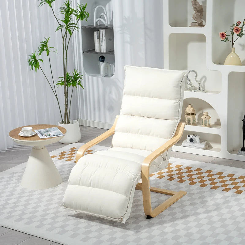 Curved Wooden Accent Chair with Adjustable Footrest - Stylish Cream White Design for Living Room & Home Decor