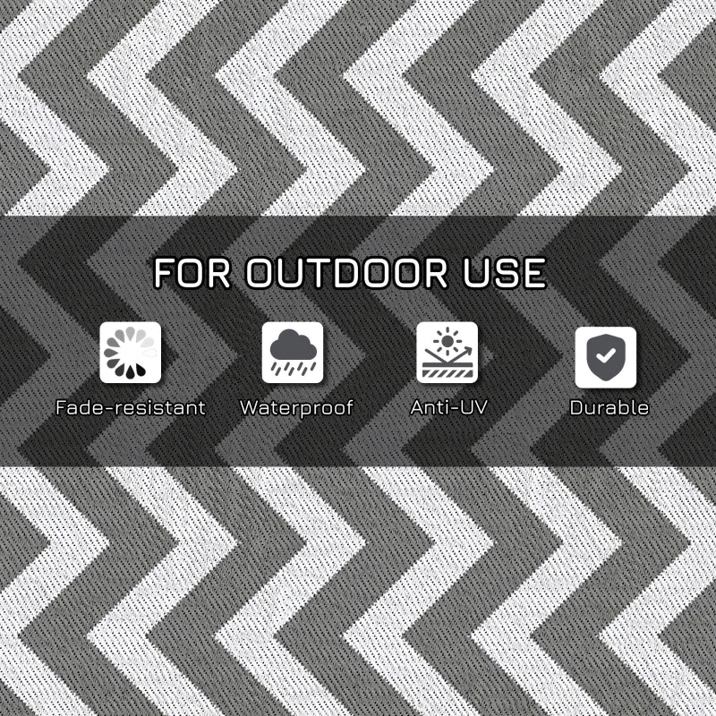 Reversible Outdoor Garden Rug 1.2 x 1.8m - Waterproof Grey and White Patio Carpet