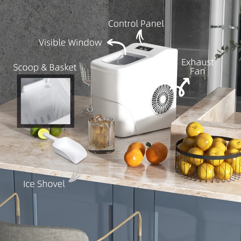 12kg Countertop Ice Cube Maker Machine with Scoop - Compact White Ice Maker for Home & Office Use