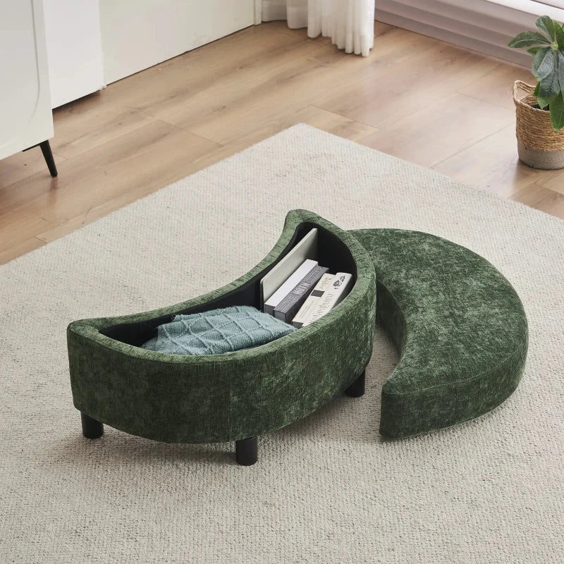 Stylish Green Chenille Swivel Armchair with Cushions and Ottoman Stool, 360° Recliner Sofa, 107L x 105W x 82H cm