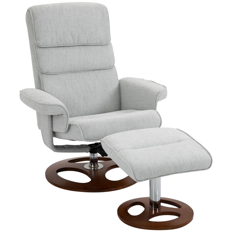 Modern Grey Recliner Chair and Ottoman Set with 360° Swivel, Soft Padding and Wooden Base