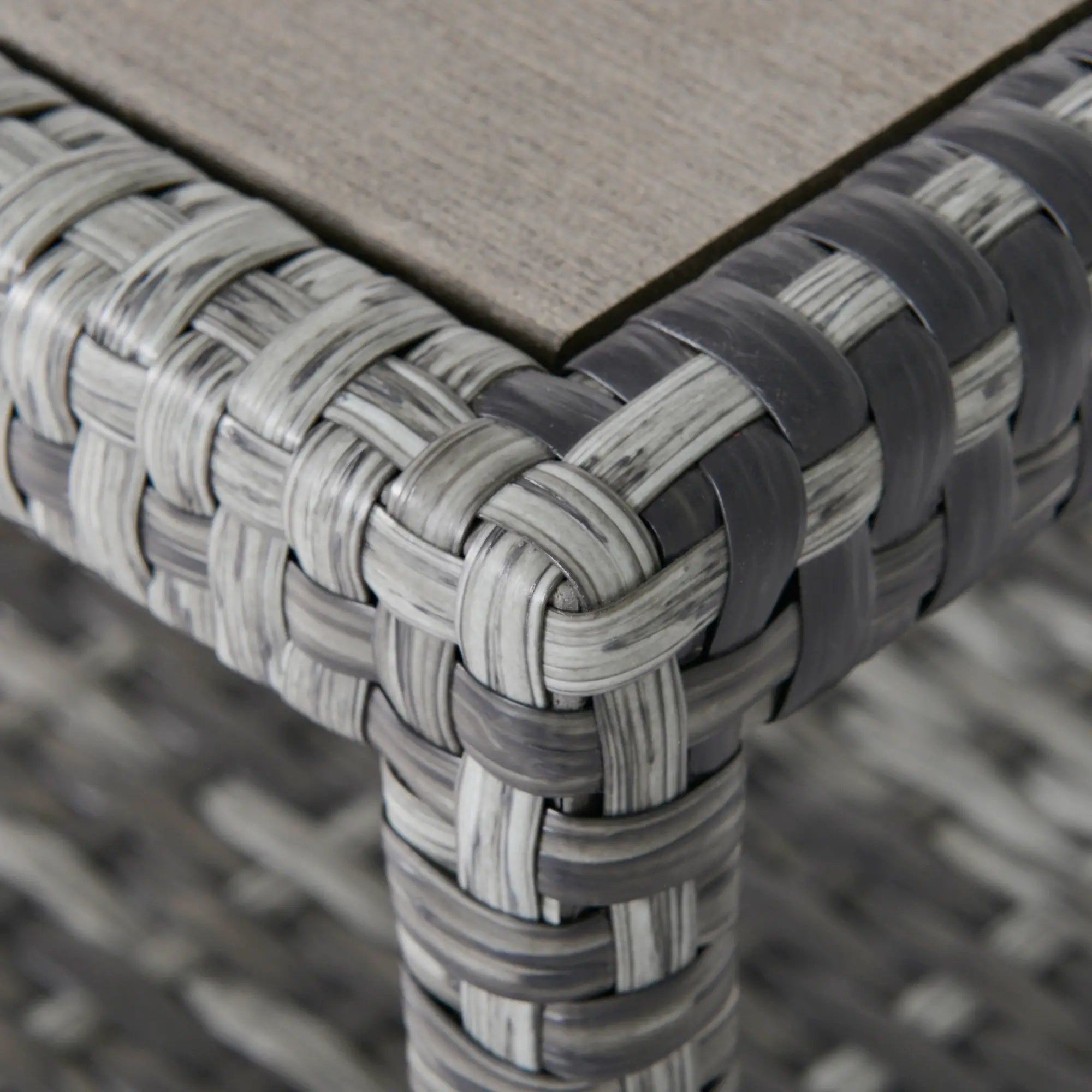 Light Grey 7 Seater Rattan Sofa, Coffee Table & Footstools