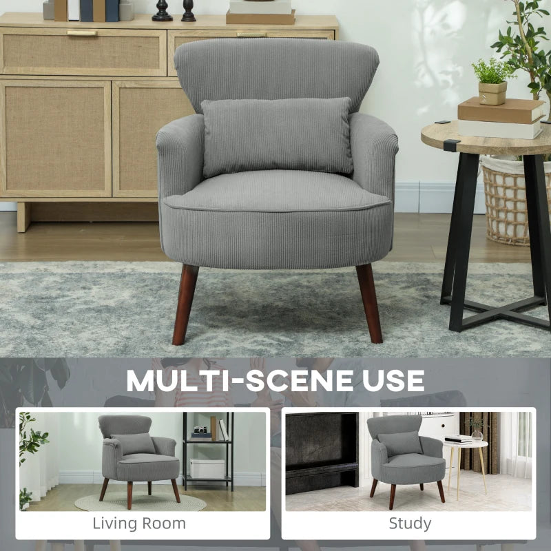 Light Grey Corduroy Retro Accent Chair for Stylish Living Room Decor