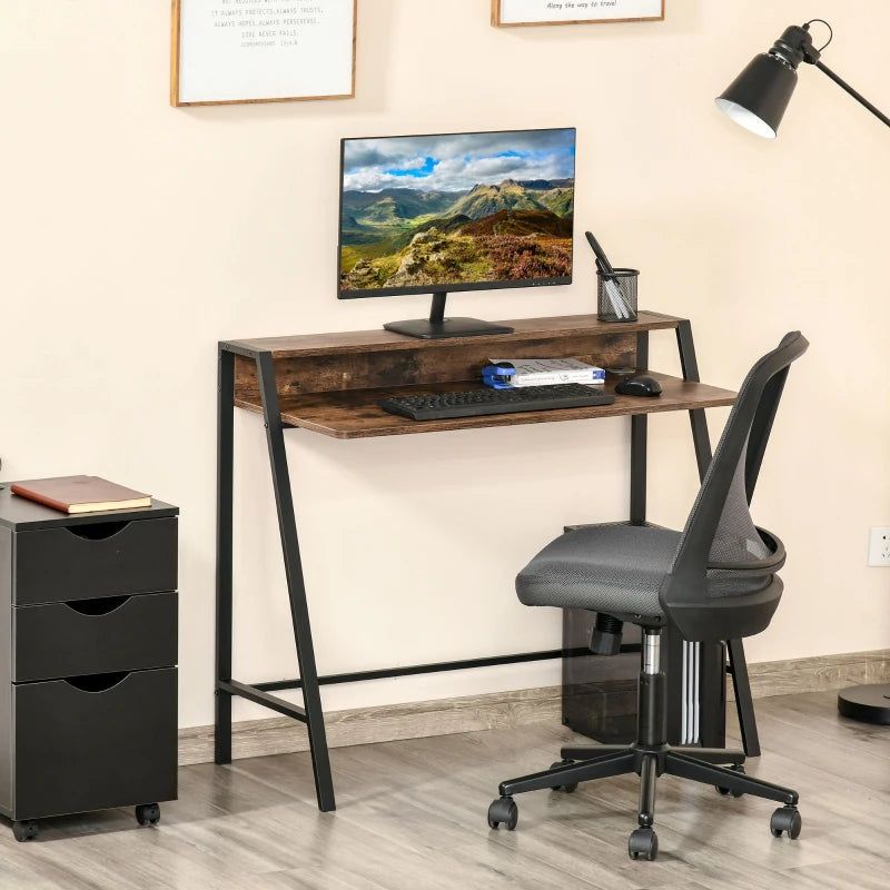 Rustic Brown Writing Desk - 100L x 45W cm Computer Table for Home Office, PC & Laptop Workstation with Storage Shelf