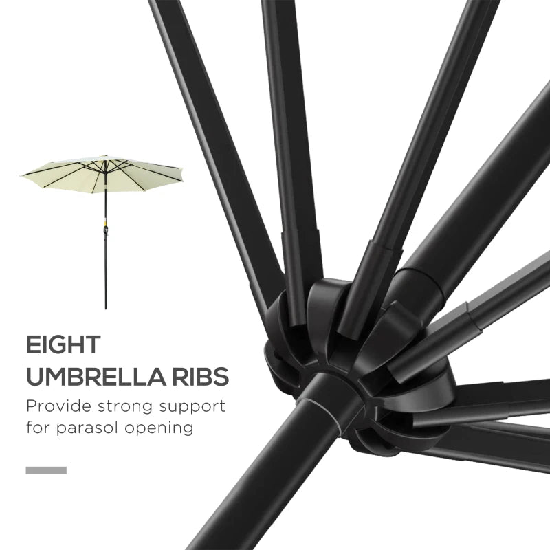 Beige 3m Tilt Garden Umbrella with 8 Ribs and Crank Handle