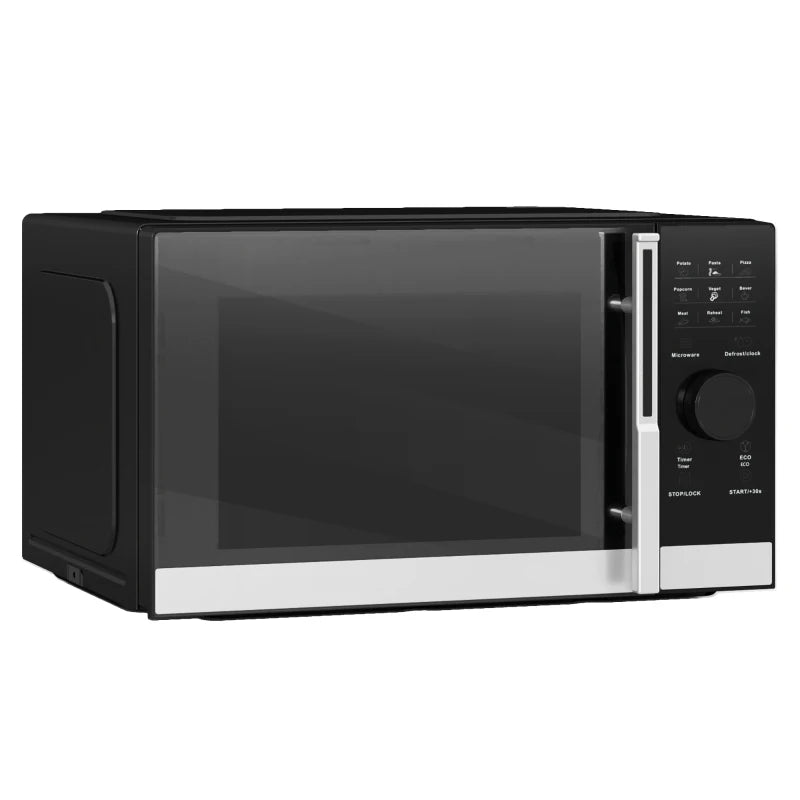 Compact 800W Black Microwave Oven - Digital Solo, 10 Power Levels, 8 Auto Cook Menus, 60 Min Timer, Easy Clean