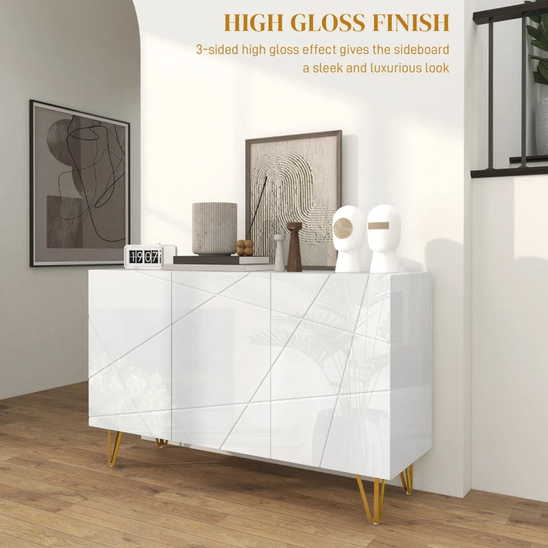 Modern Luxe High Gloss Sideboard with Hairpin Legs in White