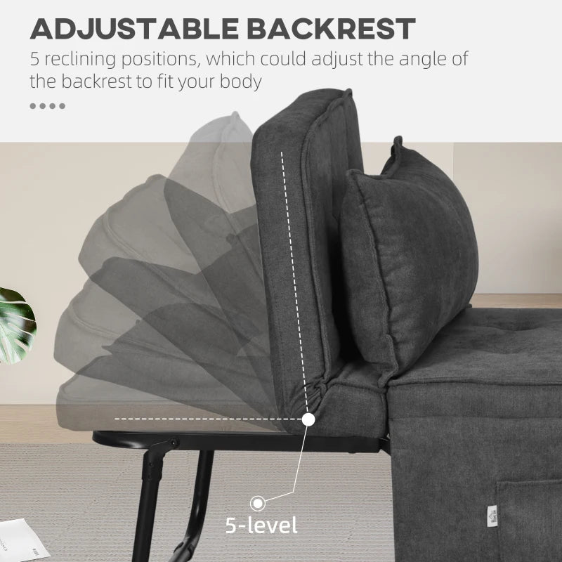 Adjustable Backrest Folding Sleeper Chair Bed with Pillow and Side Pockets for Living Room, Charcoal Grey