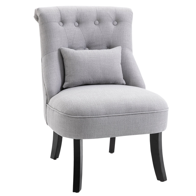Stylish Grey Upholstered Tub Chair with Pillow and Solid Wood Legs for Living Room or Dining Area