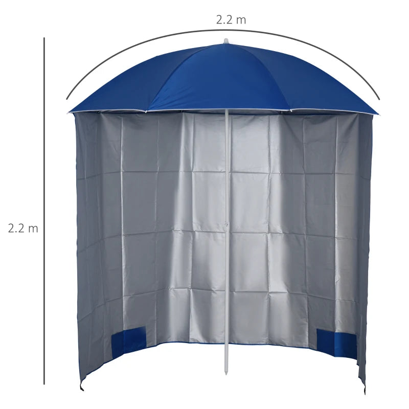 Blue Beach Fishing Umbrella with Sides and Carry Bag