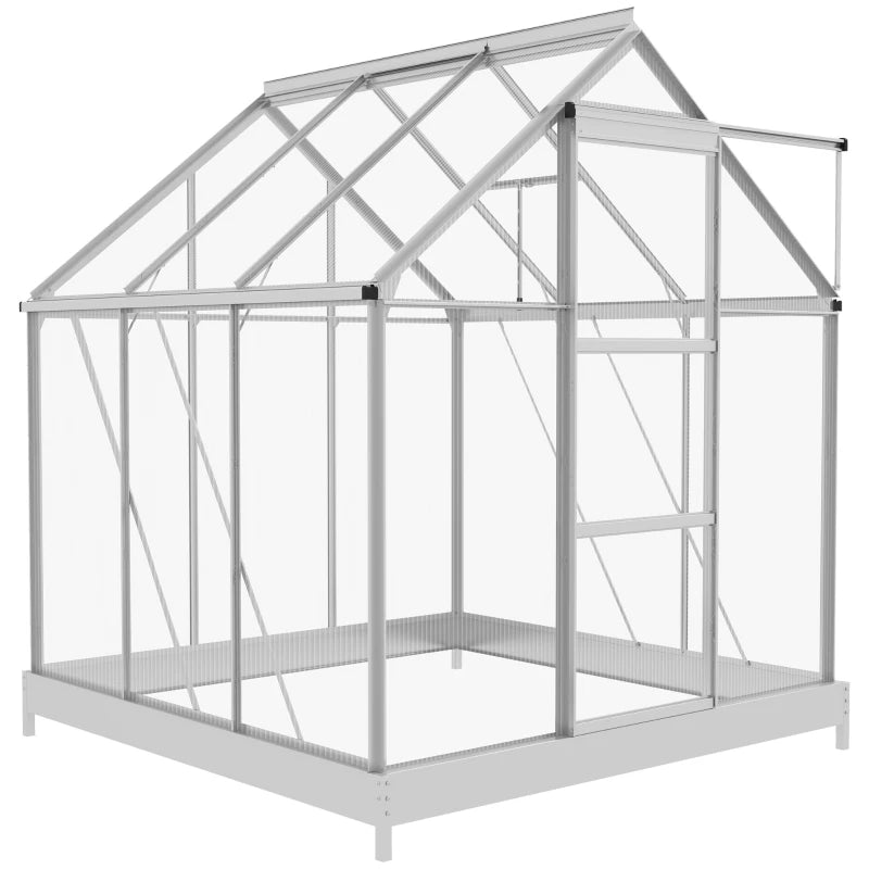 6x6ft Silver Polycarbonate Walk-In Greenhouse with Sliding Door