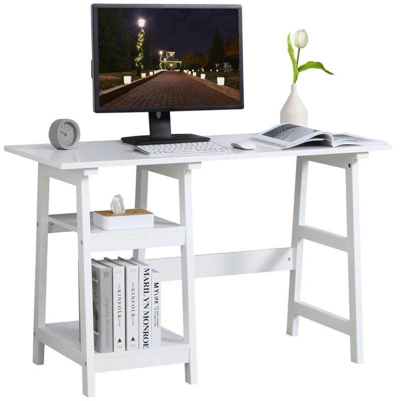 Compact White Computer Desk with Storage Shelves - Study Table & PC Workstation for Home Office, Easy Assembly, 120x51cm
