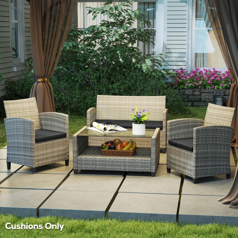 Black Outdoor Seat Cushion Pads for Rattan Furniture - 3 Piece Set, 45x45 cm
