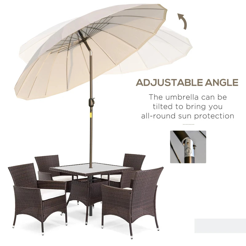 Adjustable 2.5m Garden Parasol Umbrella with Crank & Tilt, Off-White
