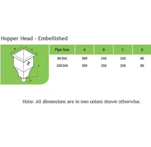 Galvanised Steel Hopper Head 220w x 220d x 385h with 80mm Outlet