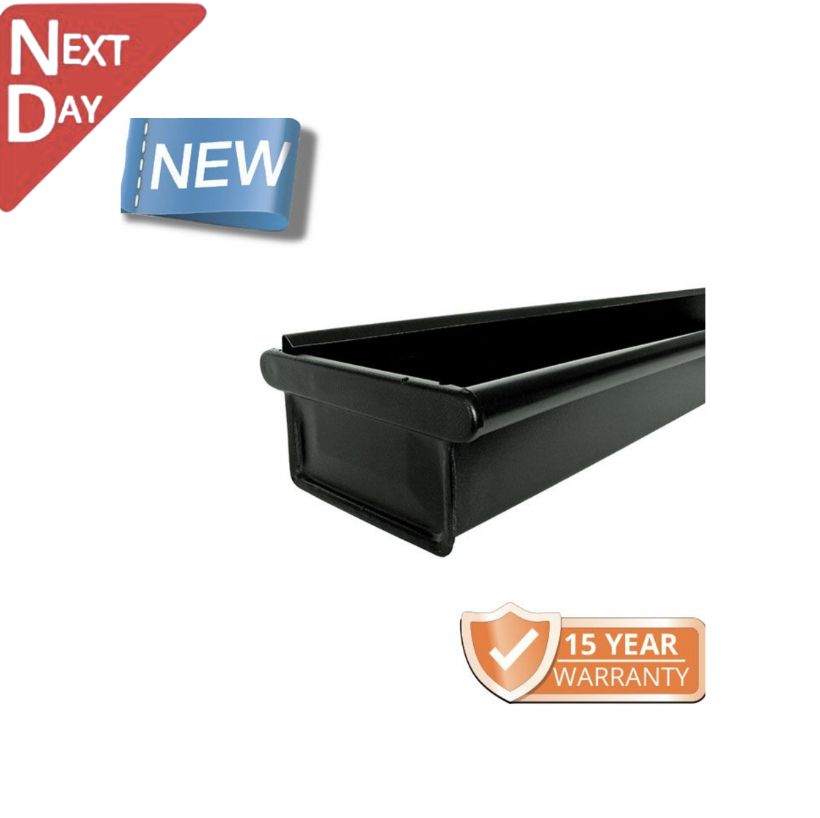 120x75mm Box Profile Black Galvanised Steel Gutter - Pre-Fab LH Stop End Including 1m Length