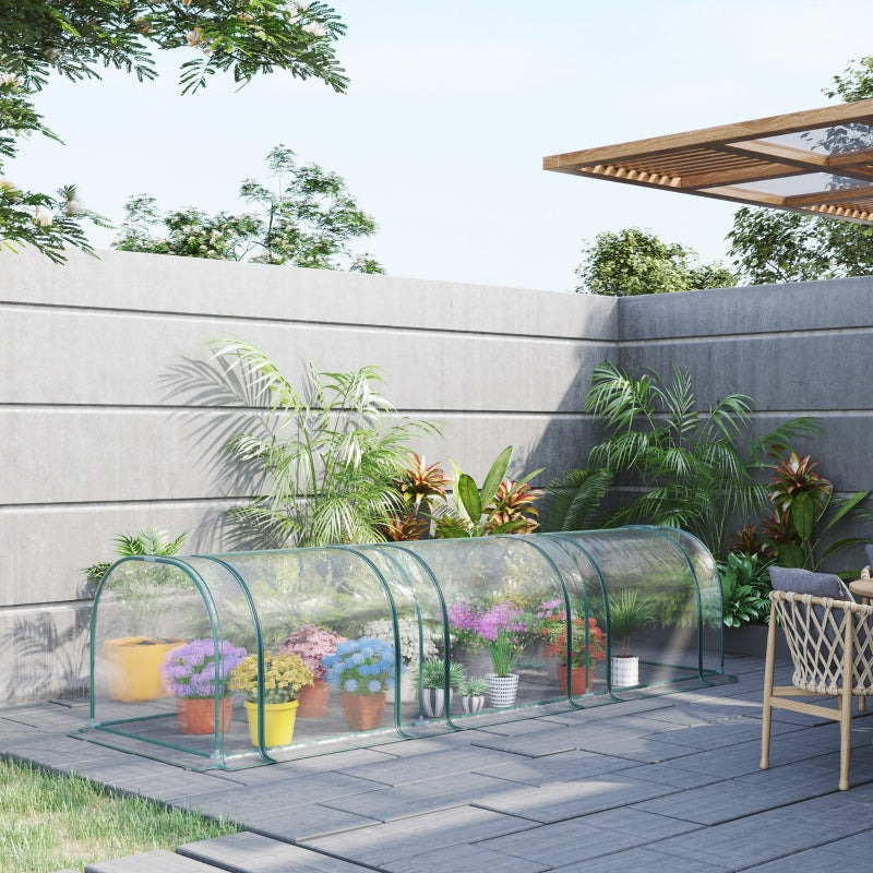 Green PVC Tunnel Plant Grow House with Zipper Doors, 350x100x80 cm