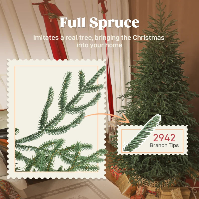 7ft Full Spruce Christmas Tree - Realistic Dense Tips, Easy Assembly, Lush Green Holiday Decor