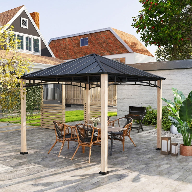 3m x 3m Black and Wood-Effect Metal Gazebo