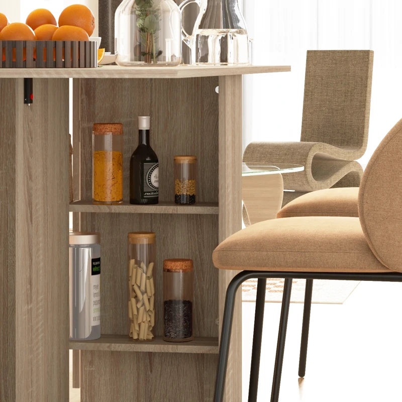 Folding Drop Leaf Dining Table for Small Spaces - 2-Tier Shelves & Rolling Casters - Natural Finish Kitchen Table