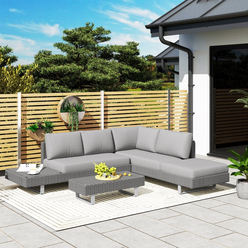 5-Seater Light Grey Rattan Wicker Sofa Set with Cushions and Patio Tea Table