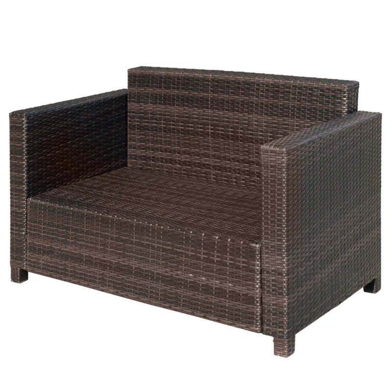 2 Seater Rattan Sofa - Mixed Brown Wicker Garden Loveseat with Soft Padded Cushions and Armrests for Patio