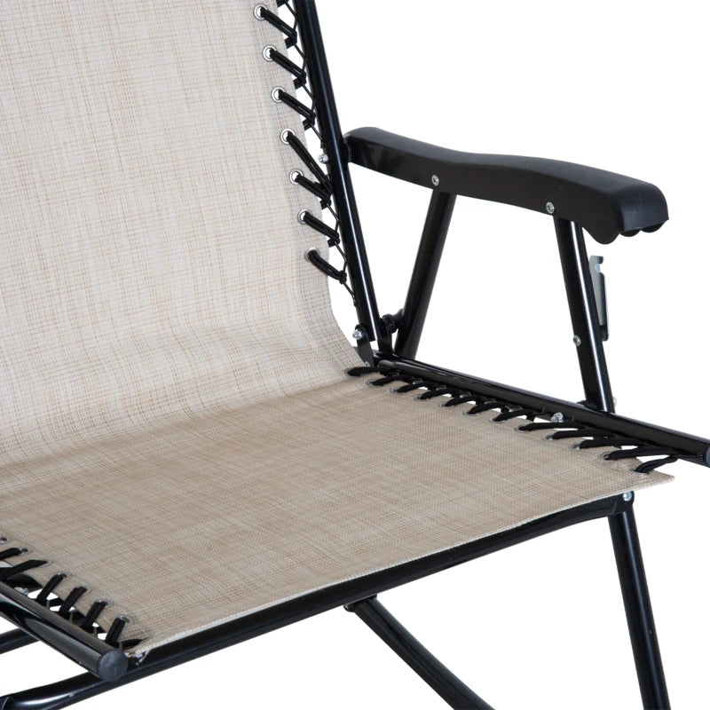 Beige 3-Piece Folding Rocking Chair Set with Glass Table - Outdoor Patio Bistro Set