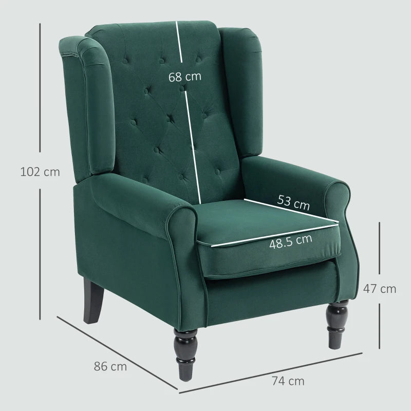 Retro Upholstered Wingback Accent Chair with Button Tufting for Living Room and Bedroom in Green