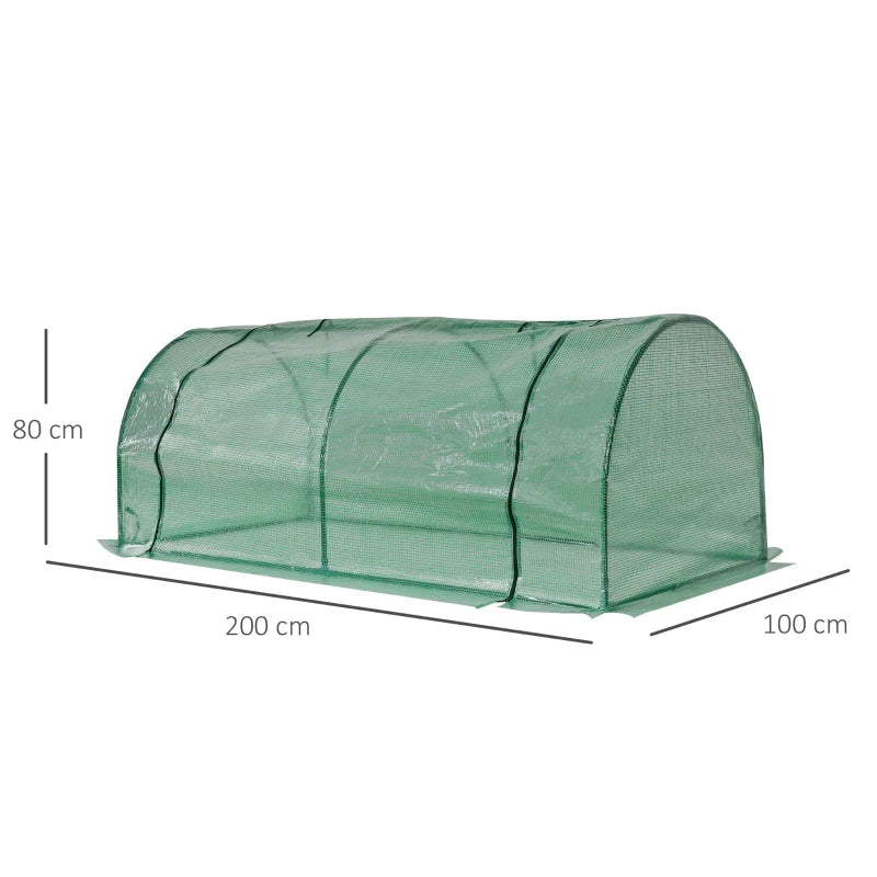 Green Steel Frame Garden Tunnel Greenhouse, 200x100x80cm