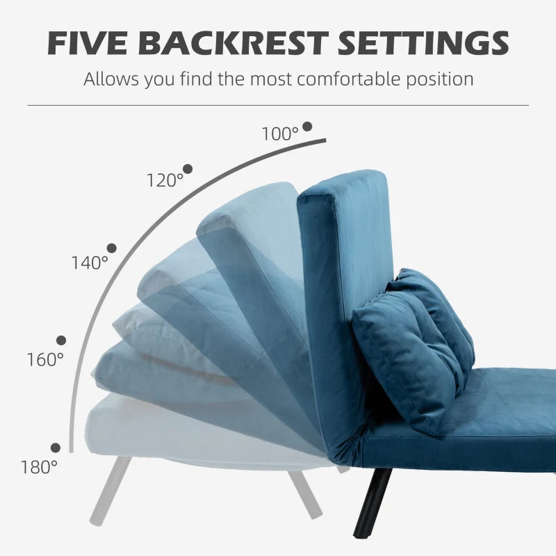 Velvet-Feel Double Sofa Bed with Pillows in Blue - Versatile 4-in-1 Design for Comfort and Style