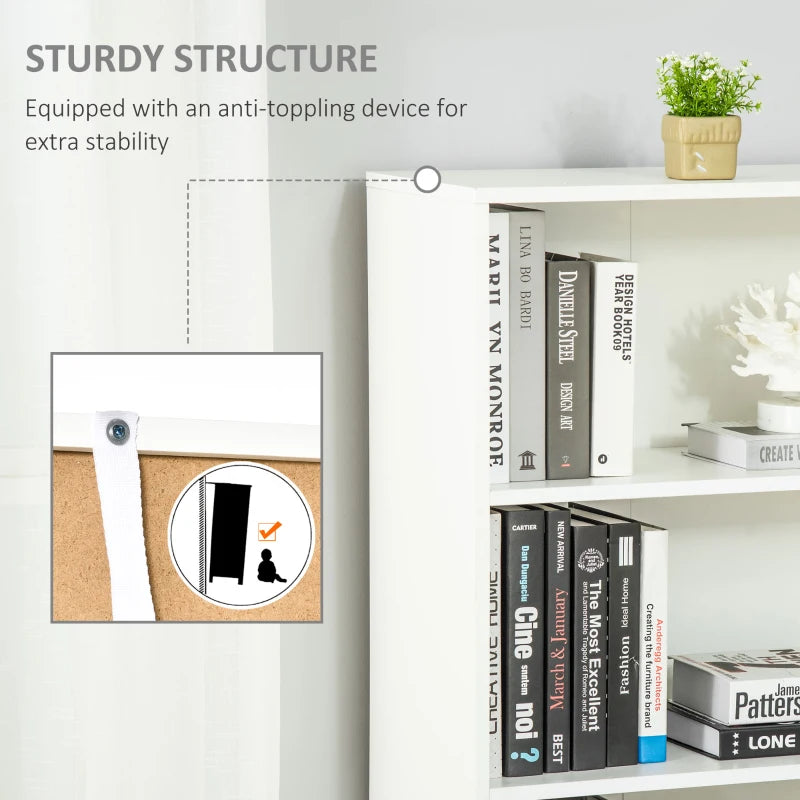 6-Tier Tall Bookcase with 4 Open Shelves & Double Door Storage Cabinet - Freestanding Display Rack for Living Room, Bedroom, Home Office - White