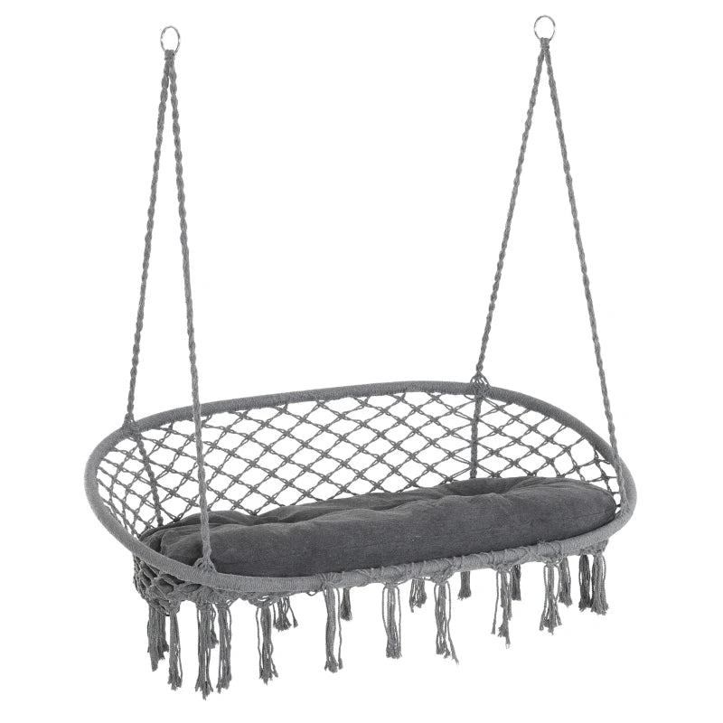 Dark Grey 2-Seater Macrame Hanging Hammock Chair with Soft Cushion
