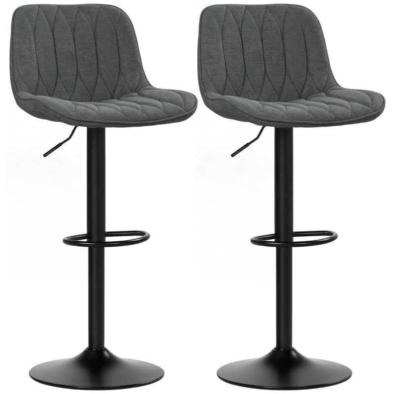 Set of 2 Charcoal Grey Linen-Look Bar Stools - Stylish & Comfortable Seating for Kitchen or Home Bar