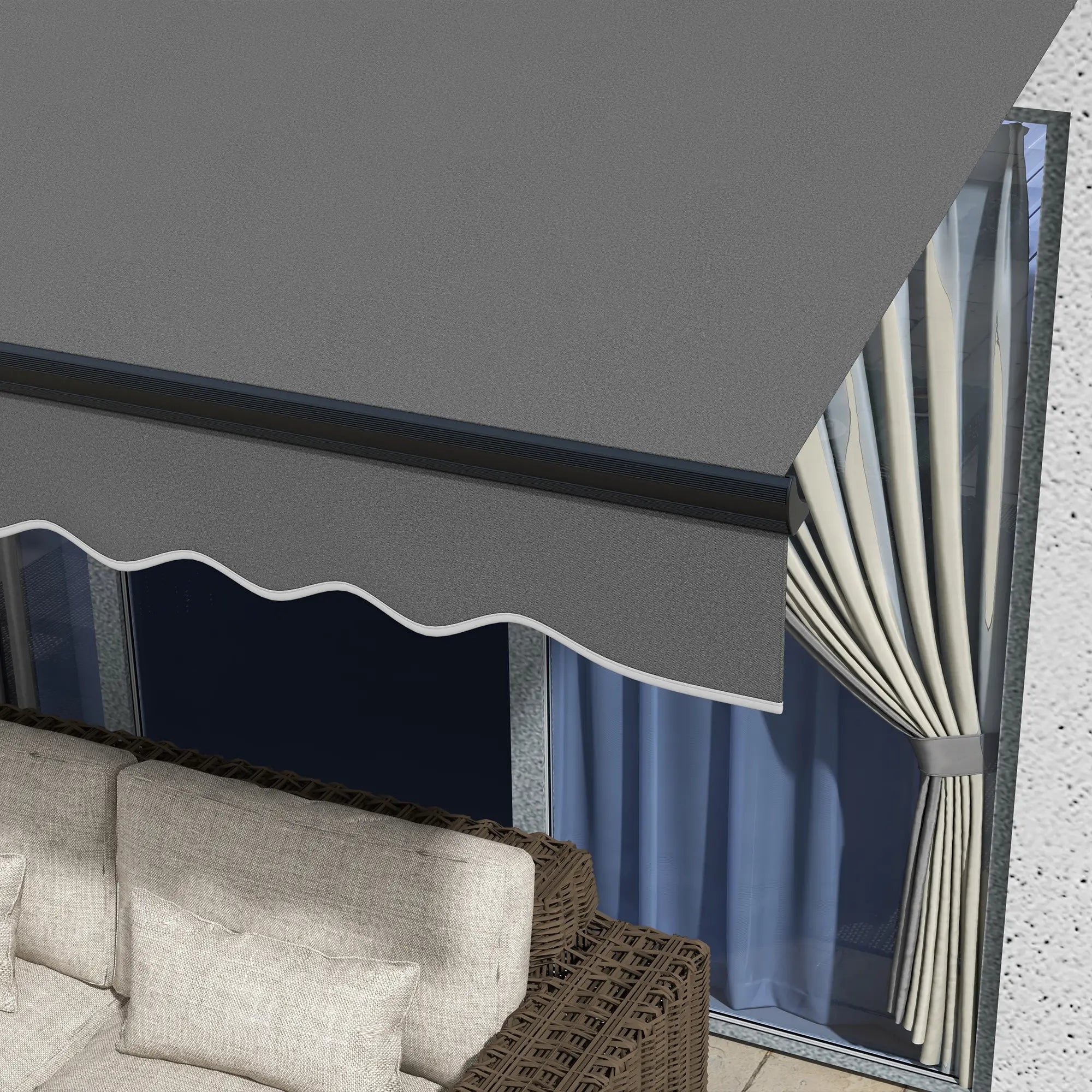 2.5m x 3.5m Dark Grey Aluminium Framed Electric Awning - Fully Retractable