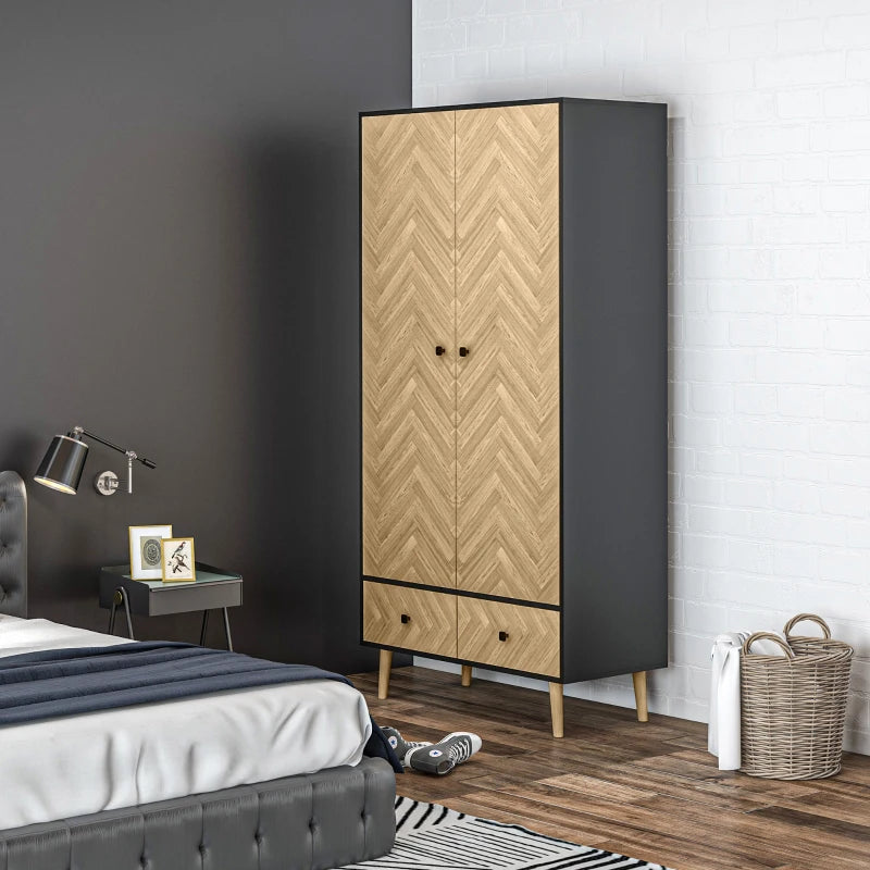Stylish Modern Wardrobe Cabinet with Wood Grain Finish Shelf Hanging Rod and Drawers 90x50x190cm