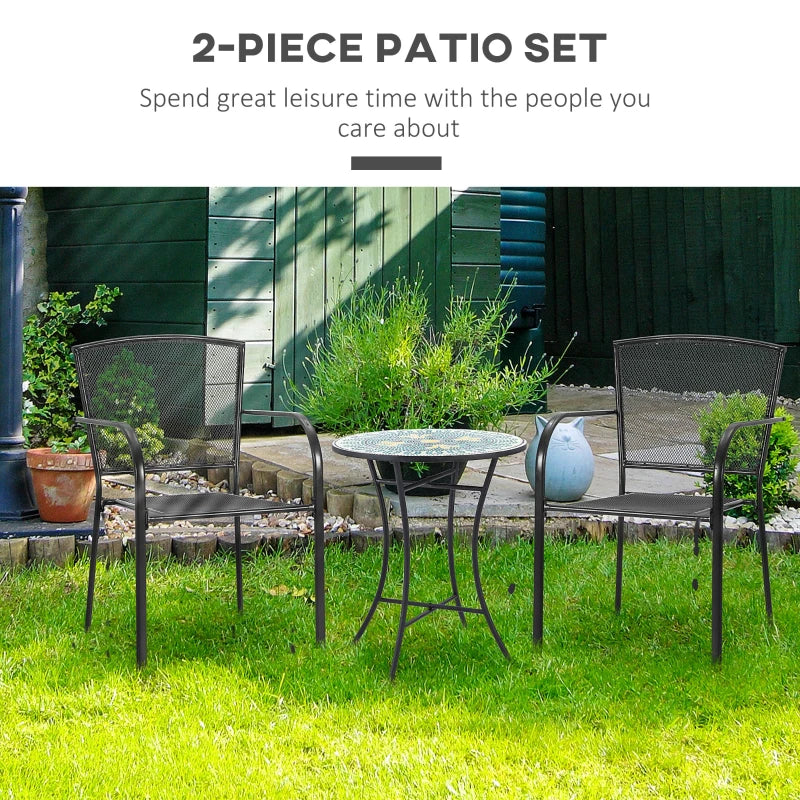 Grey Metal Garden Dining Chairs Set of 2 - Outdoor Patio Furniture