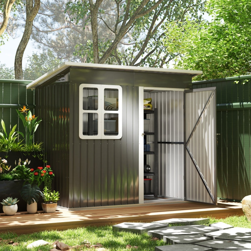 7ft x 4ft Grey Galvanised Steel Garden Shed with Lock and Gloves